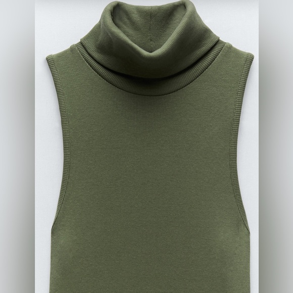 SOLDNWT Zara sleeveless turtleneck ribbed dress olive green small - Picture 6 of 9